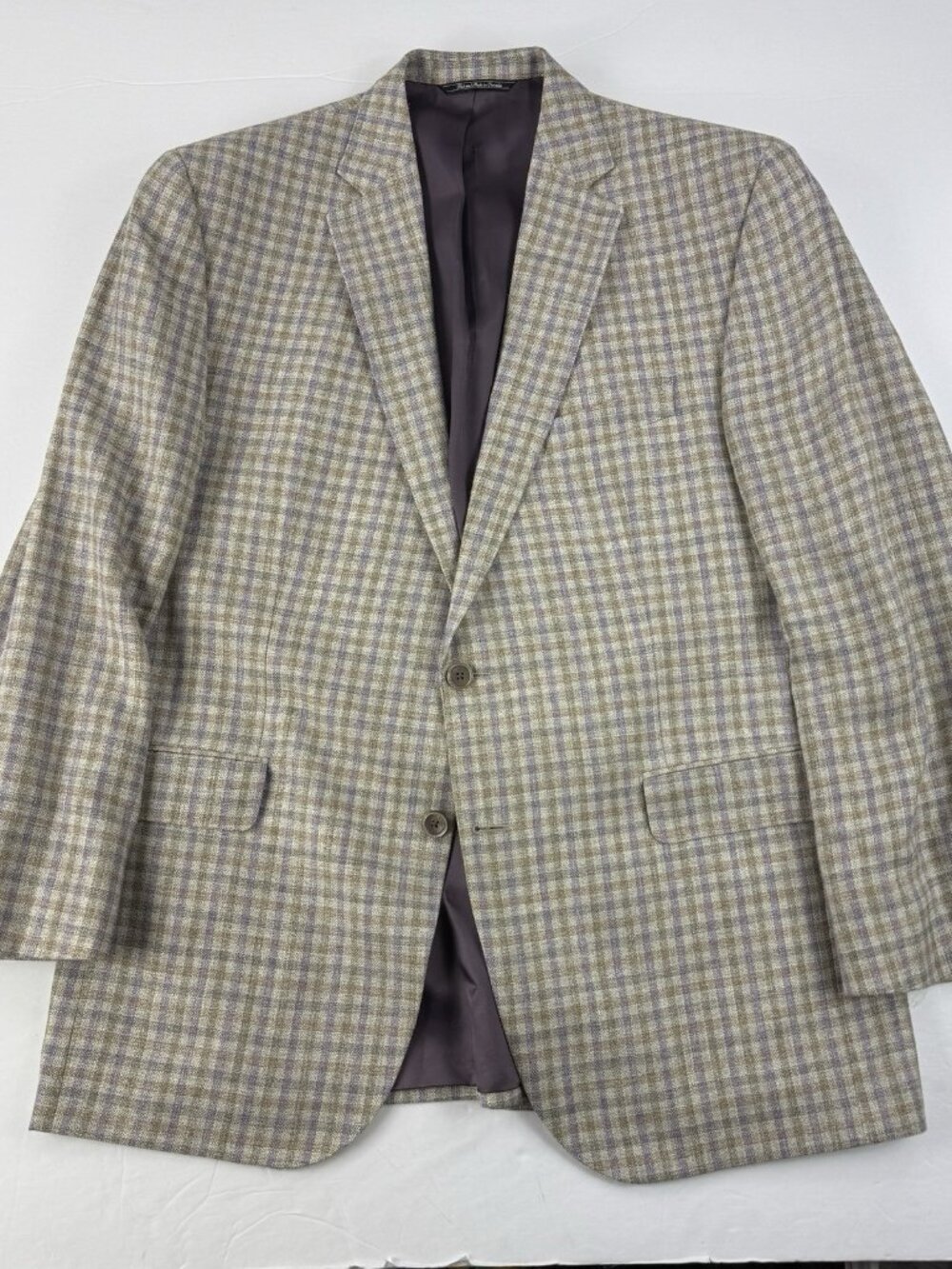 Jack Victor Modern Conway Sport Coat Mens 43R Tan Plaid Fabric Woven Italy